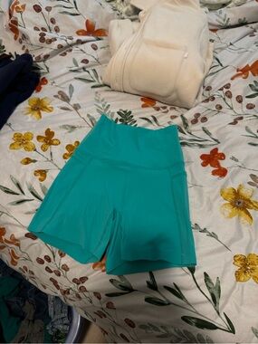 LSKD Fusion High-Waist Turquoise Women's Biker Shorts